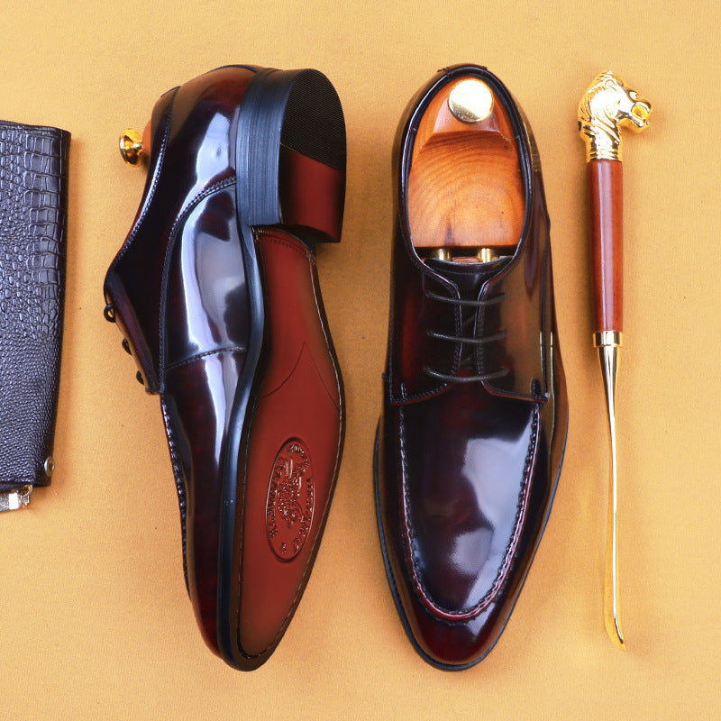 Men's Business Formal British Patent Brushed Breathable Leather Shoes