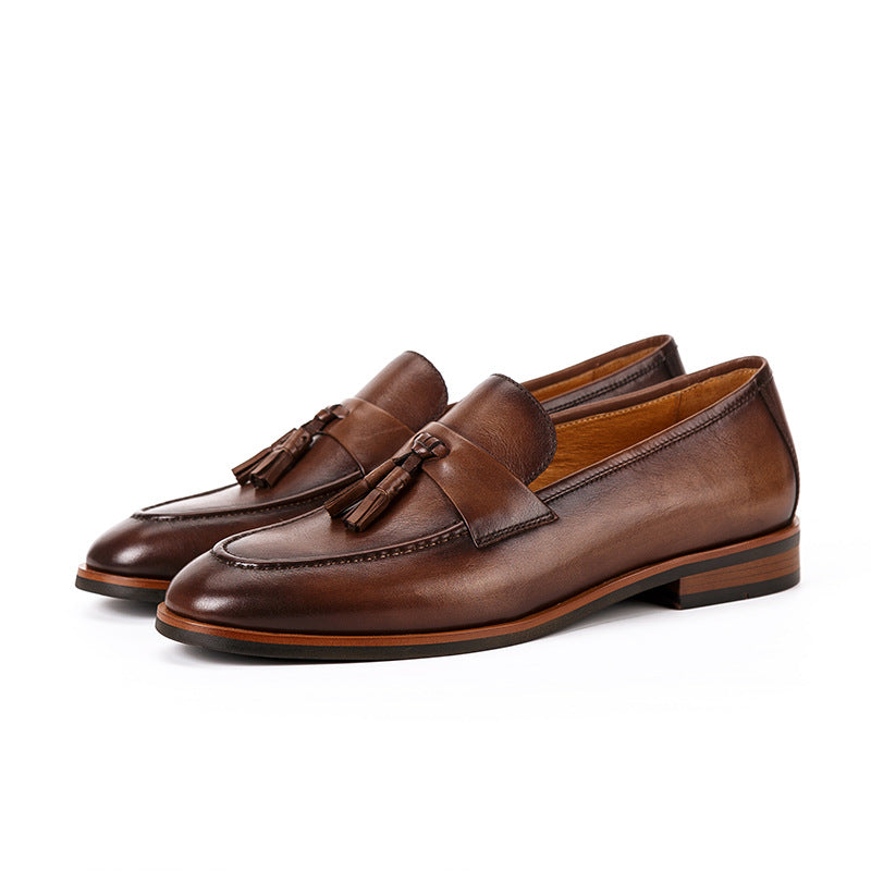 Men's Summer High-grade Round Toe Tassel Business British Style Retro Slip-on Loafers/doug Shoes