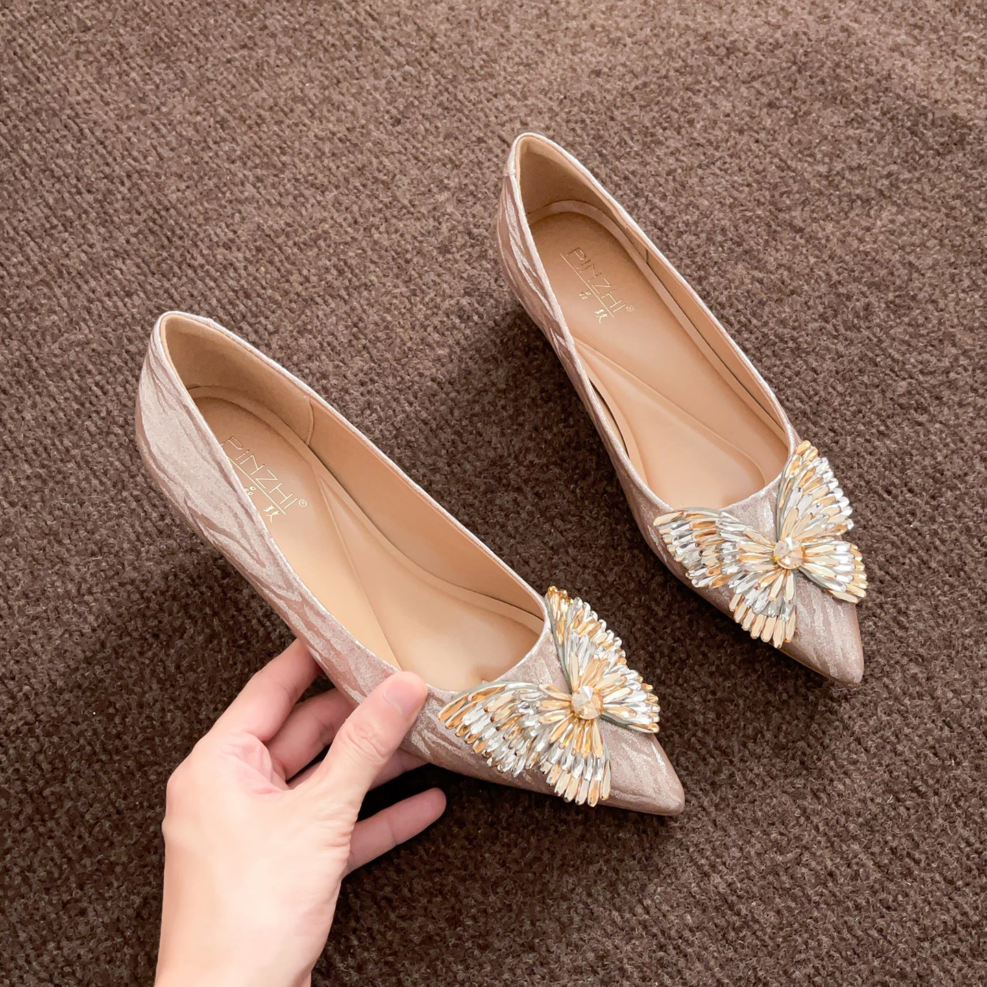 Women's Champagne Main Wedding Crystal High With Hidden Comfortable Women's Fashion Shoes