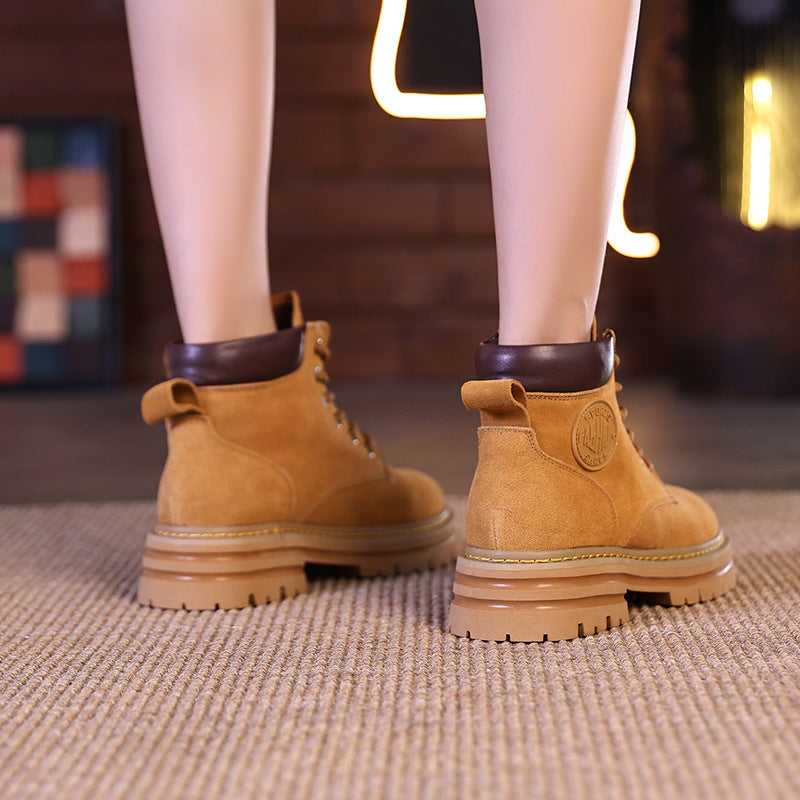 Full Cowhide Martin Female Autumn Frosted Rhubarb Ankle Boots