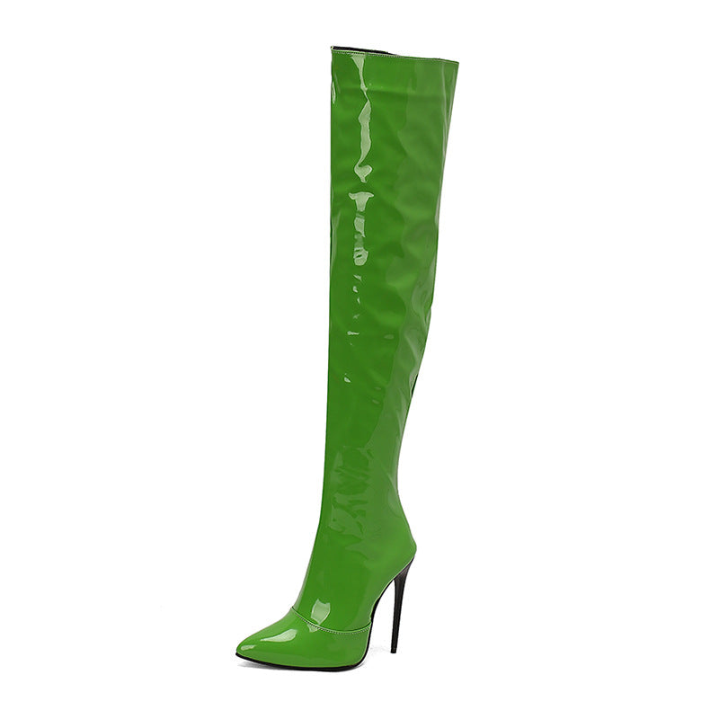 Women's Patent Knight Thin Super High Fashion Fried Street Large Women's Leather Boots