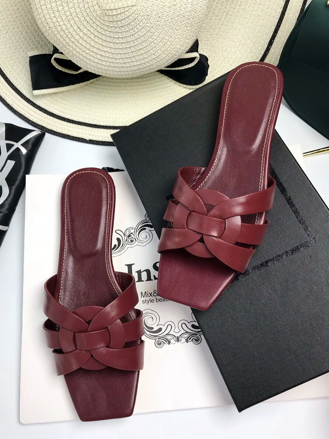 Women's Genuine Summer Weaving Flip-flops Large Size Heels