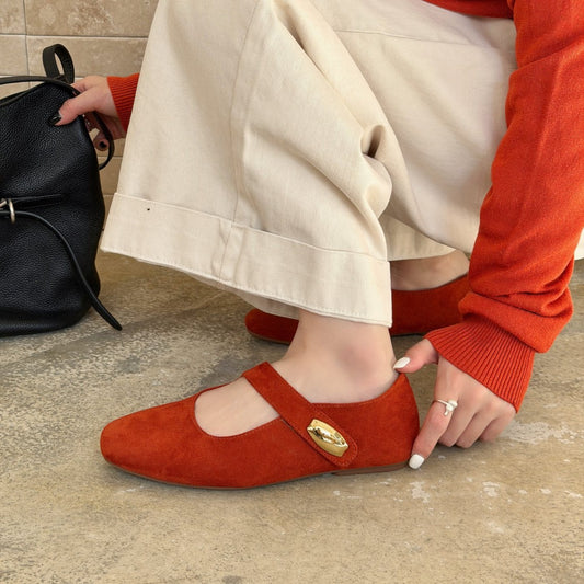 Women's French Retro Square Toe Low-cut Spring Goat Skin Suede Flat Women's Fashion Shoes
