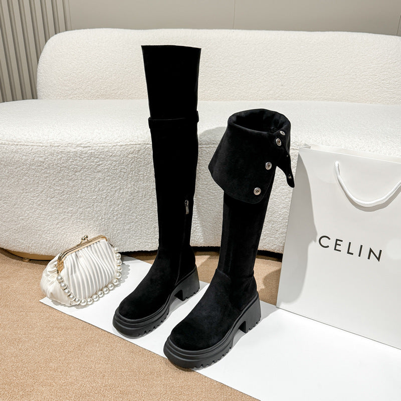 Women's Bottom Winter Two Wear Fold Plus Women's Leather Boots