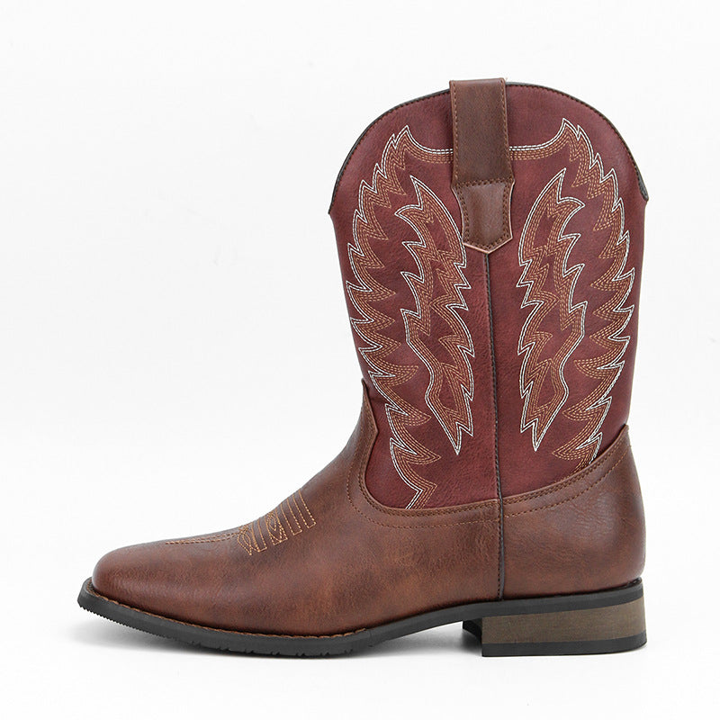 Men's Western Denim Square Toe Embroidery Machine Boots