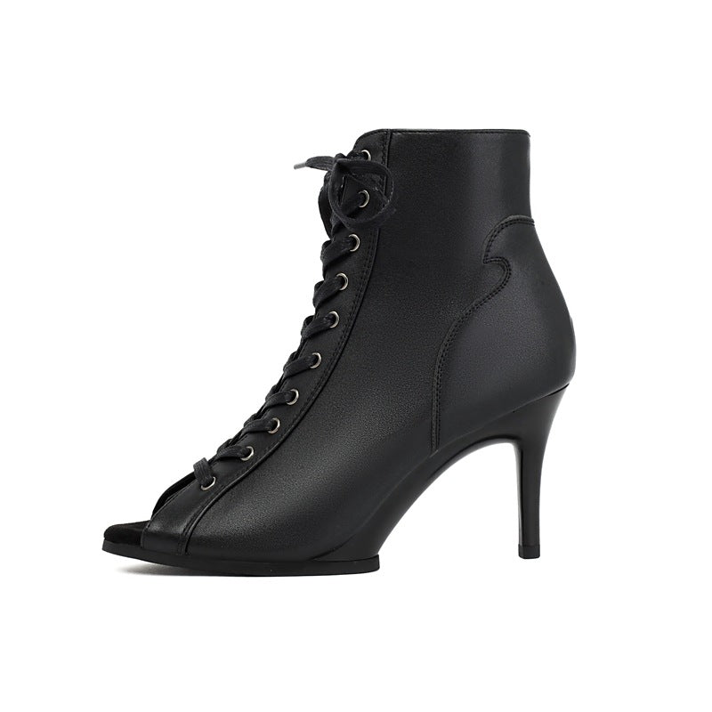 Jazz High Sexy Special Dancing Fish Mouth Women's Leather Boots