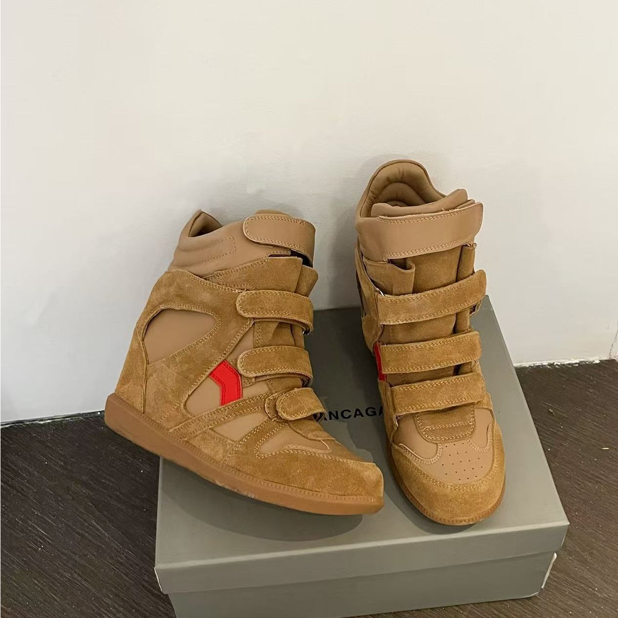 Women's Height Increasing Insole Genuine High Top White Sneakers