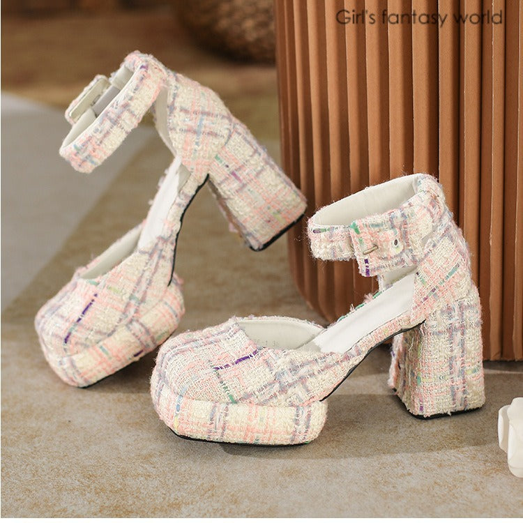 Women's Waterproof Platform Buckle Chunky High Black Women's Shoes