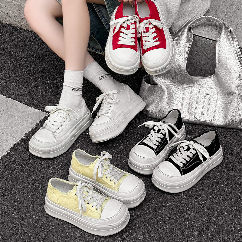 Women's Korean Brushed Platform Summer Big Toe Versatile Preppy Style Canvas Shoes