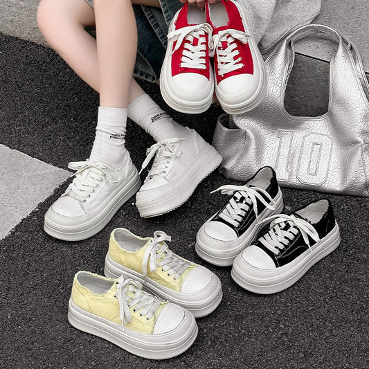 Women's Korean Brushed Platform Summer Big Toe Versatile Preppy Style Canvas Shoes