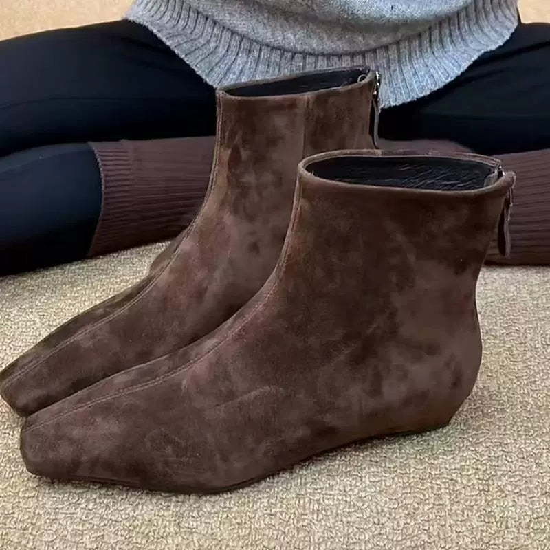 Women's French Style Temperamental Ankle Square Toe High-grade Black Boots