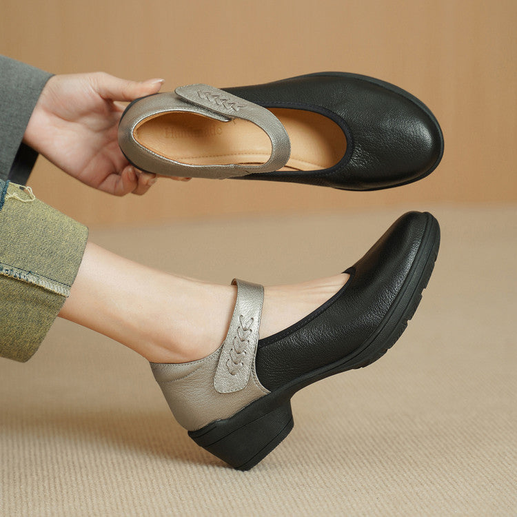 Women's French Retro Soft Sheepskin Pumps Low-cut Color Matching Thick Bottom Women's Fashion Shoes