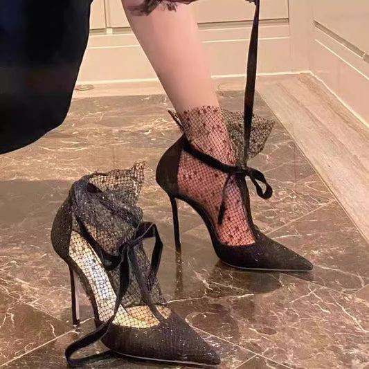 Women's Breathable Lace Mesh Summer Pointed Stiletto Sandals