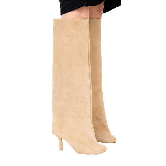 Toe Vintage Frosted Suede Baggy Straight Trousers Pipe Plus Women's Leather Boots