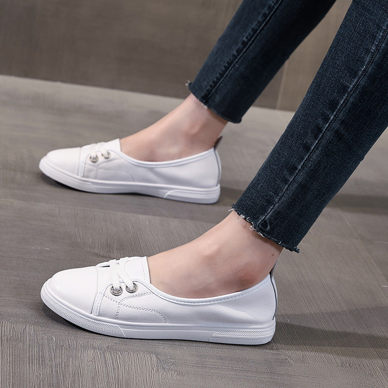 Women's First Layer Cowhide Low-cut White Western Style Women's Casual Shoes