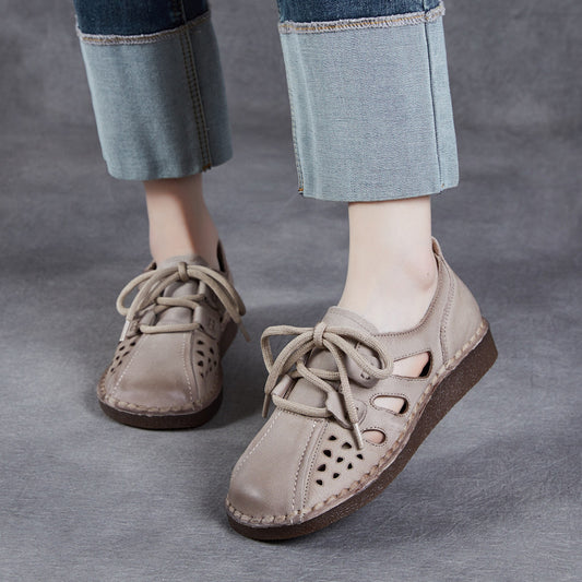 Women's First Layer Cowhide Hollow Breathable Soft Bottom Women's Shoes