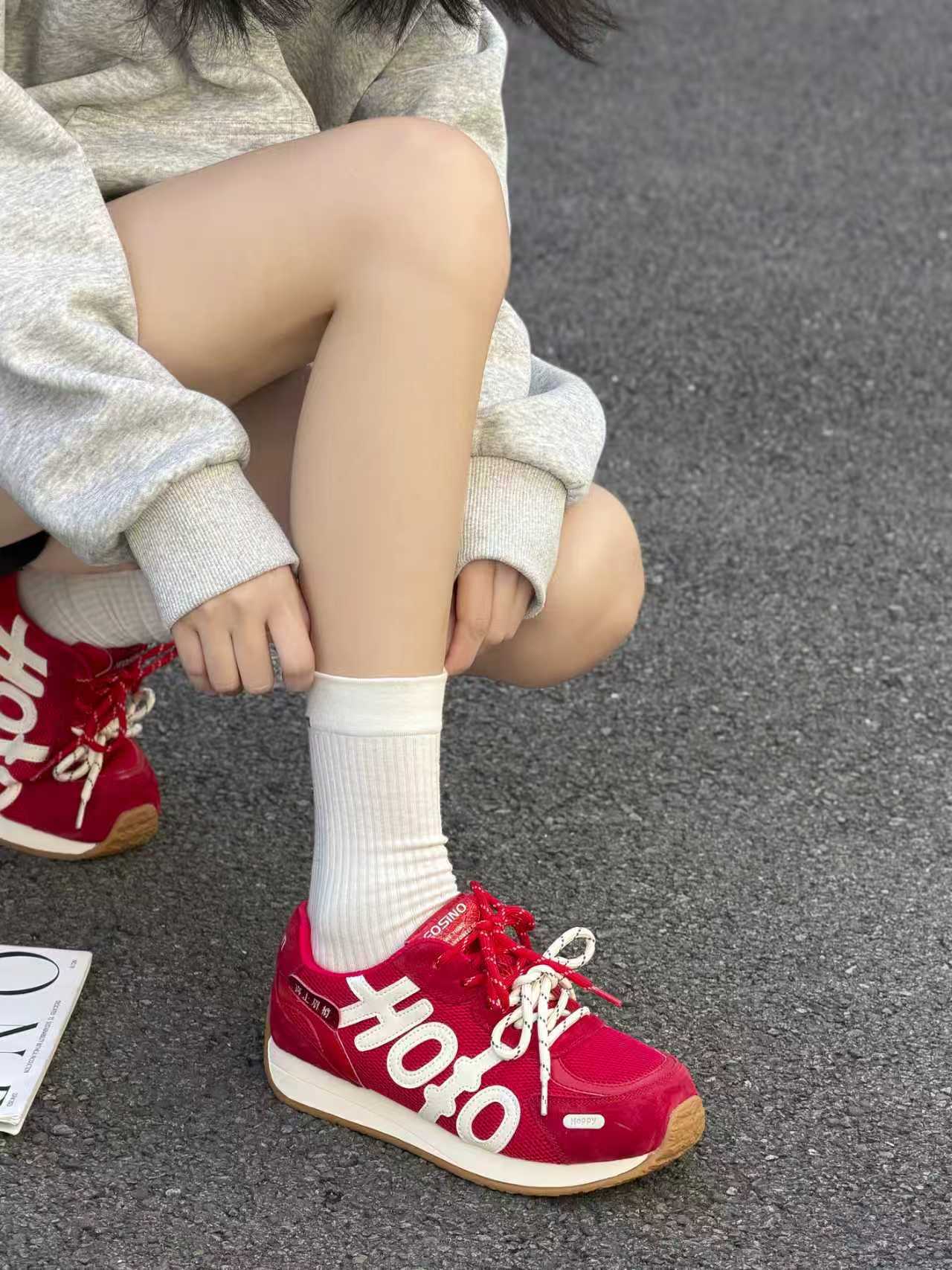 Women's Red German Training Korean Style Color Matching Women's Sports Shoes