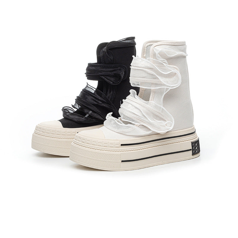 Women's Super High Short Summer Lace Stringy Seedge Breathable Solid Color Women's Leather Boots