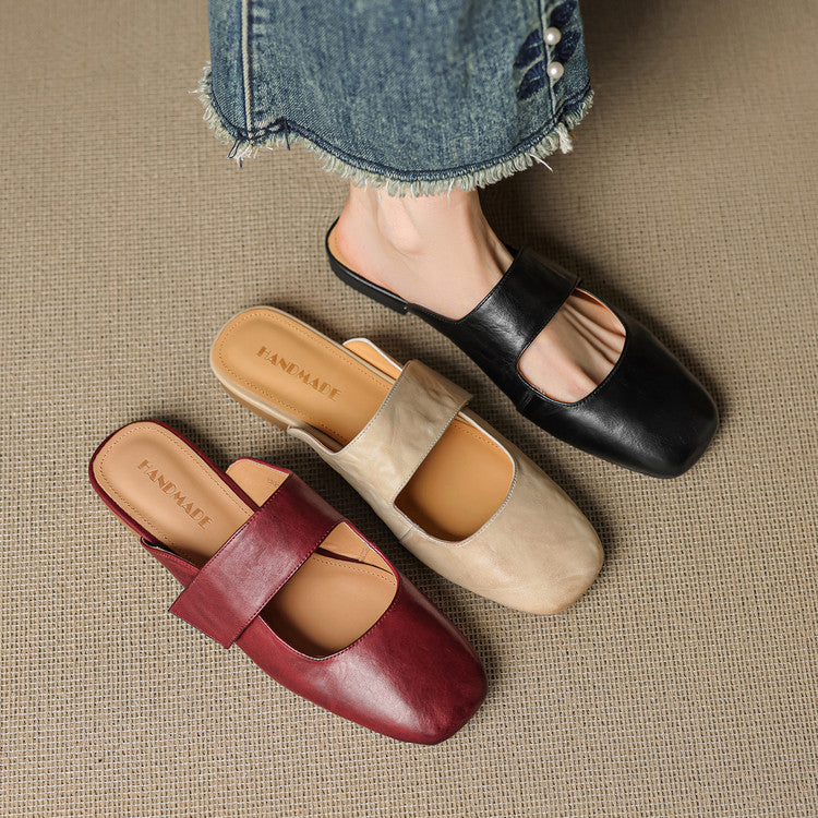 Temperament Square Toe Bottom Closed Half Outer Wear Flat Slippers