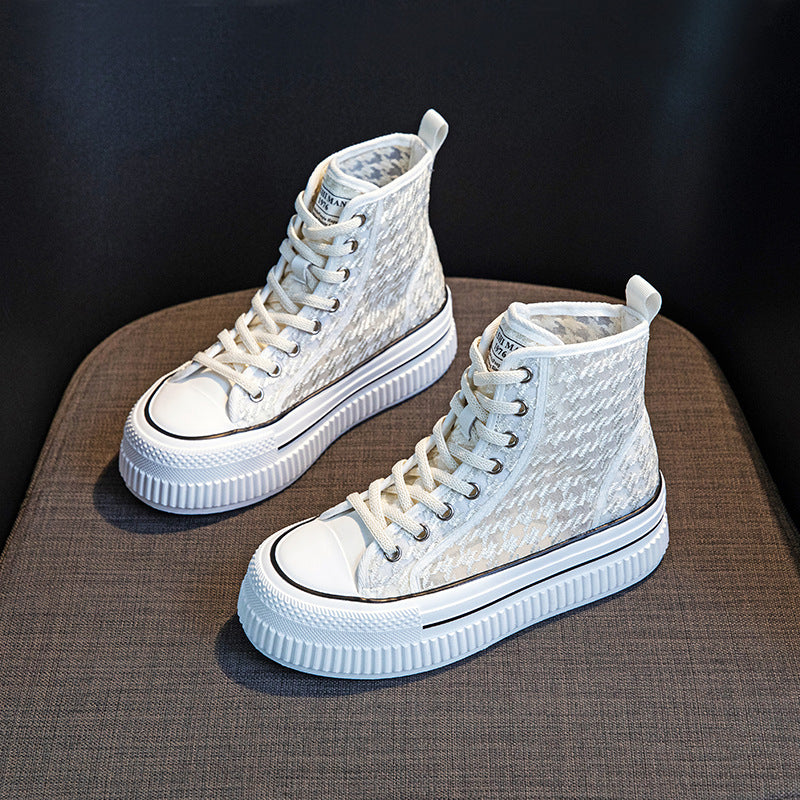 Women's Top White Lightweight Soft Sole Martin Versatile Hight Increasing Board Women's Shoes