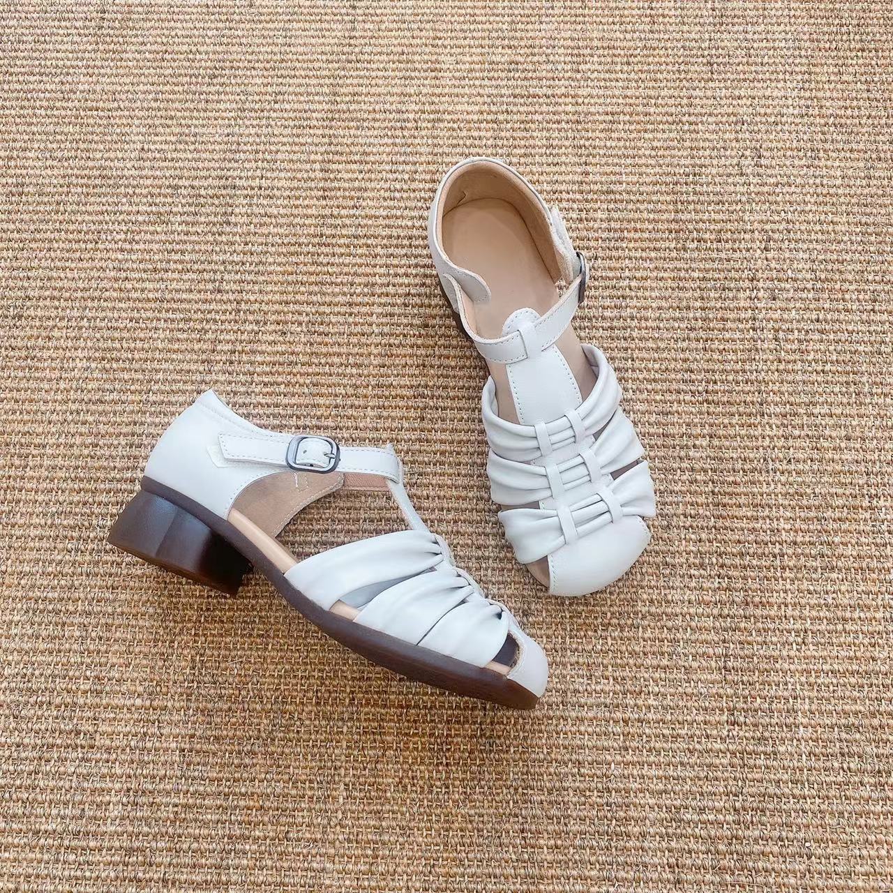 Women's Head Low-cut Top Layer Cowhide Thick Women's Shoes