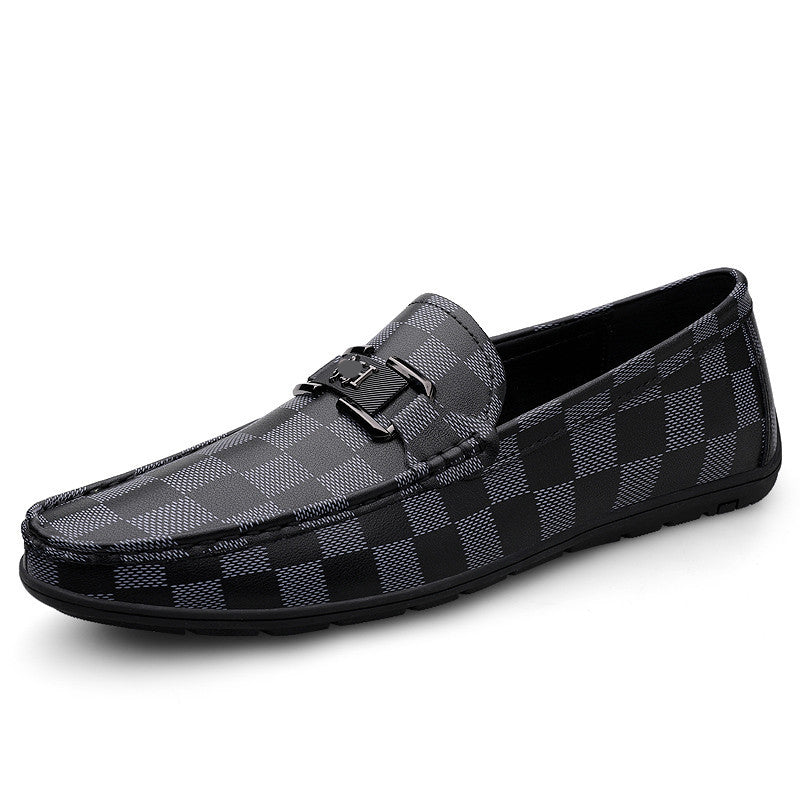 Men's Business Slip-on Flat Driving Plaid Cowhide Loafers