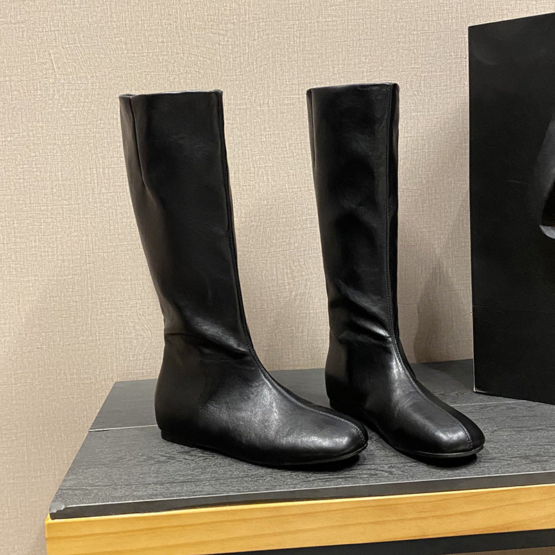 Veet High Female Retro Square Sleeve Women's Leather Boots