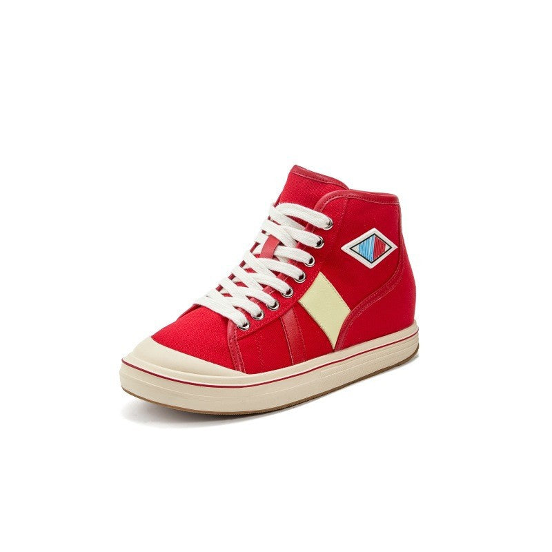 Women's Height Increasing Insole Spring Versatile Sports Thick Bottom Fashion Red Canvas Shoes