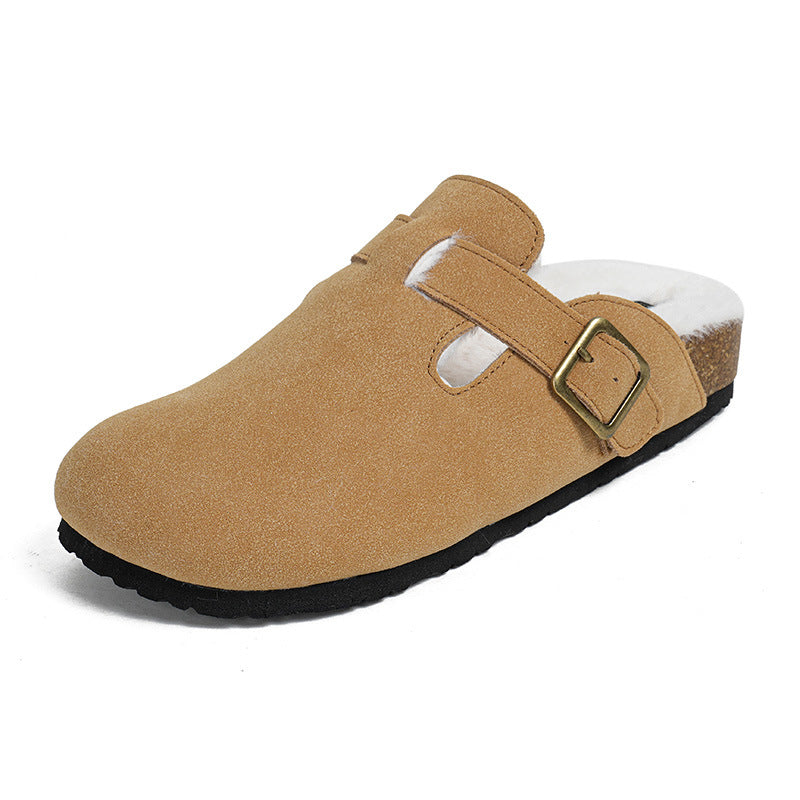 Women's Toe Cap Semi Platform Fluffy Slip-on Slippers