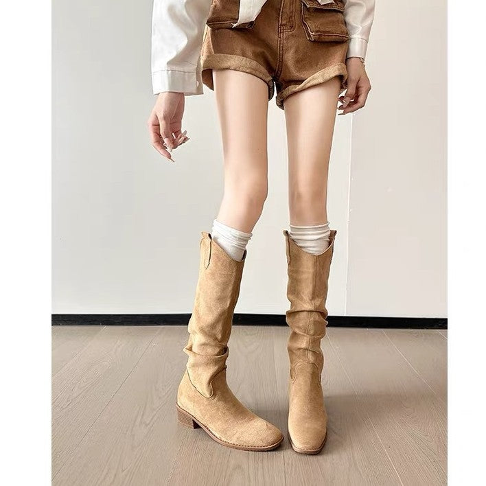 Women's Increasing Insole Pleated Pile Style Knight Boots
