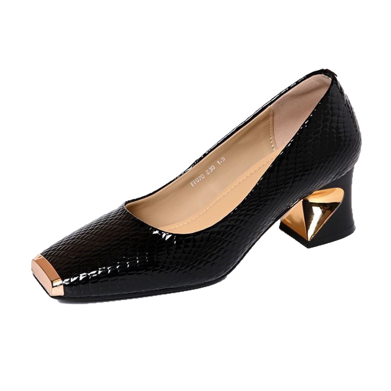 Women's Cowhide Metal Square Toe Low-cut French Style Temperament Chunky Comfortable Leather Shoes