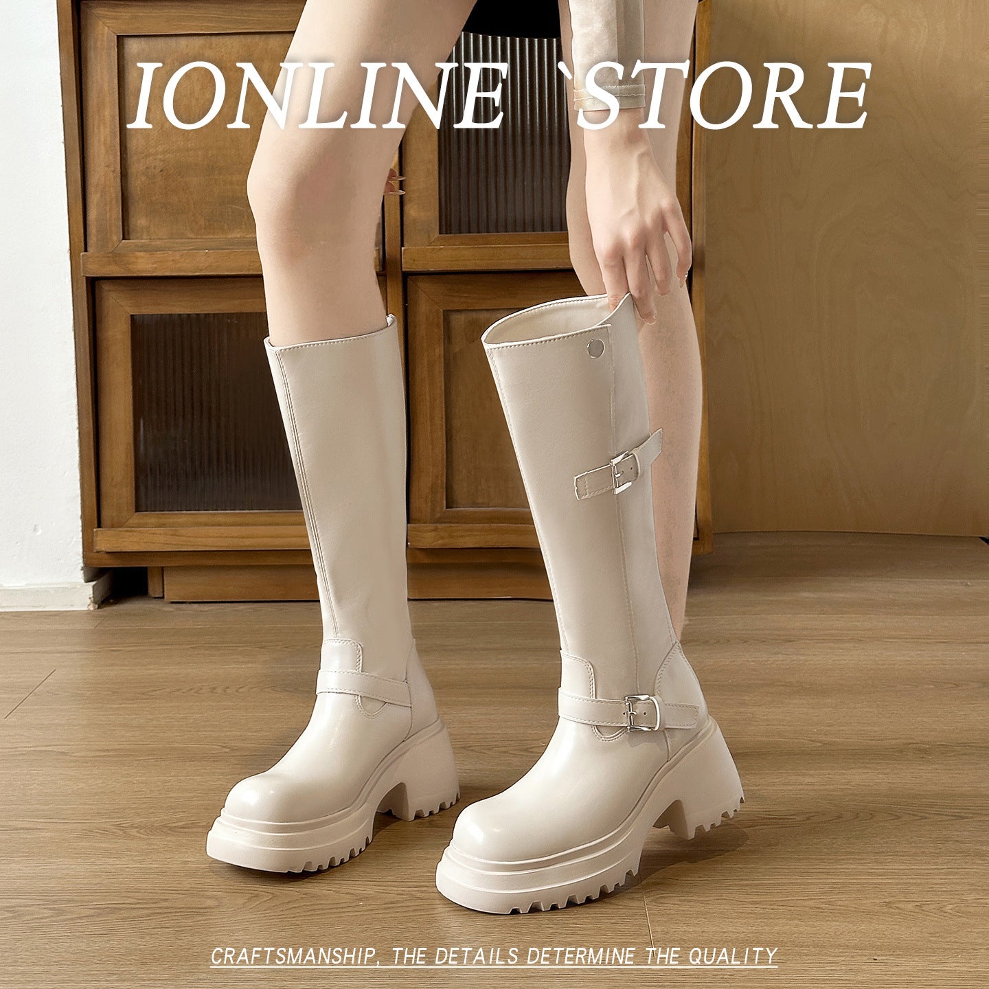 Thick Bottom Small High Leg Knight Stretch Women's Leather Boots