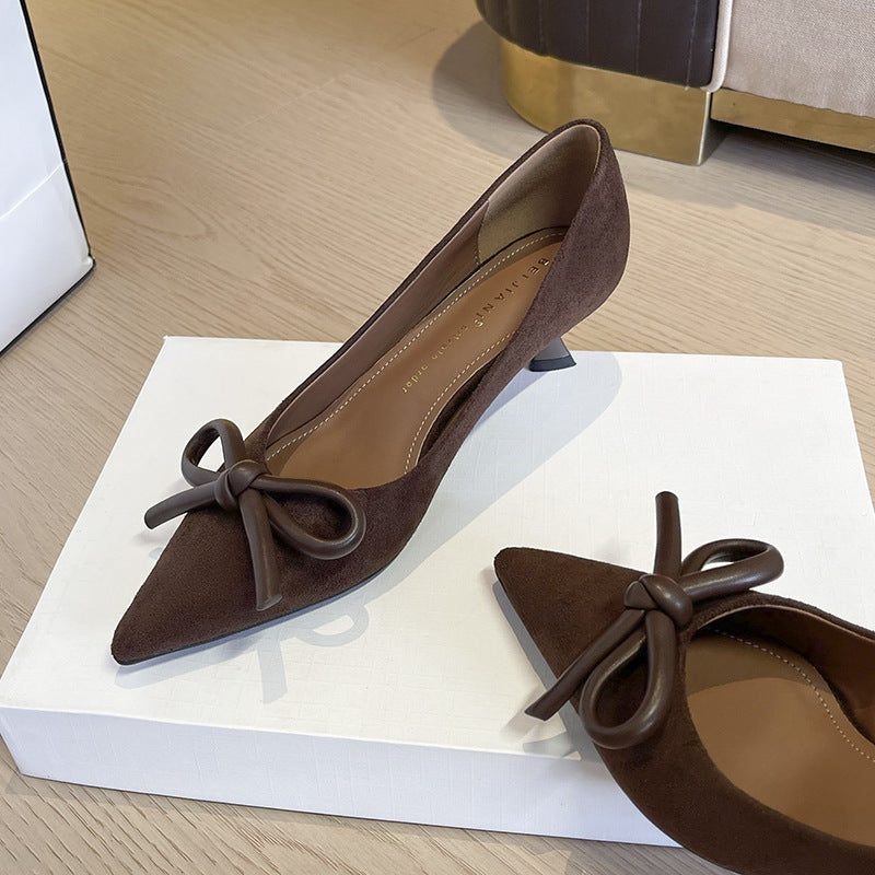 Women's Advanced Texture Cashmere Bow Pointed High Stiletto Women's Fashion Shoes