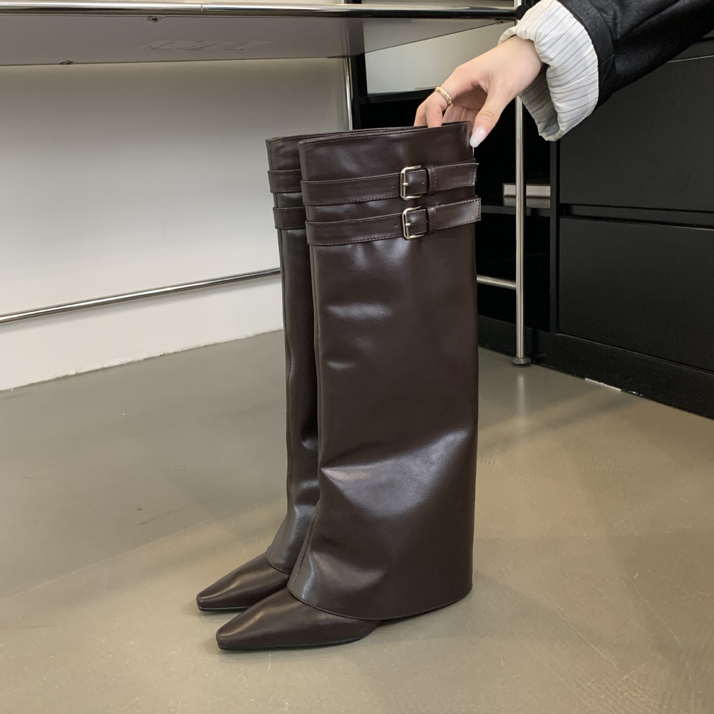 Thin Mid Below The Knee Temperament Wild Sleeve Fashion Single Boots