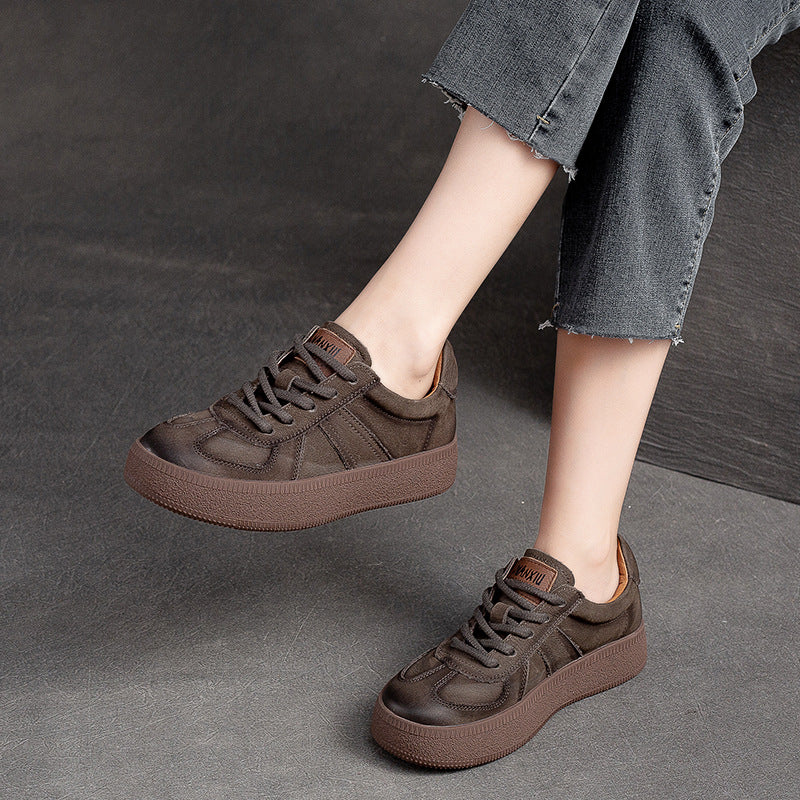 Women's Solid Color First Layer Cowhide Low-cut Women's Casual Shoes