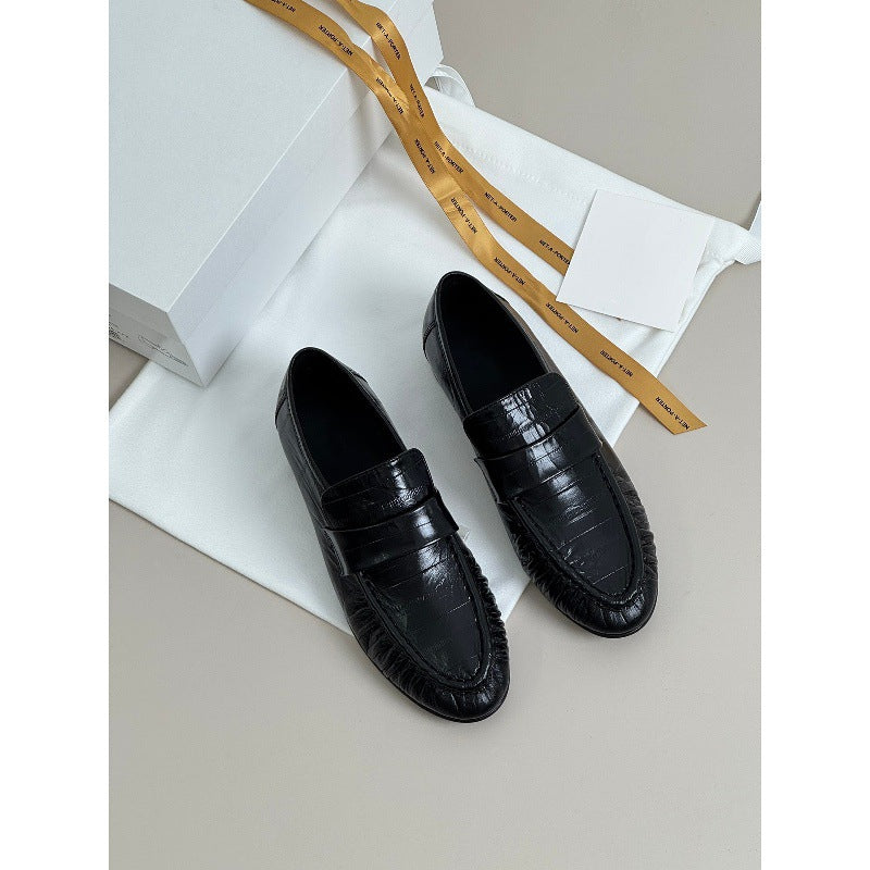Women's Eel Skin Vintage Style Flat Pumps Loafers
