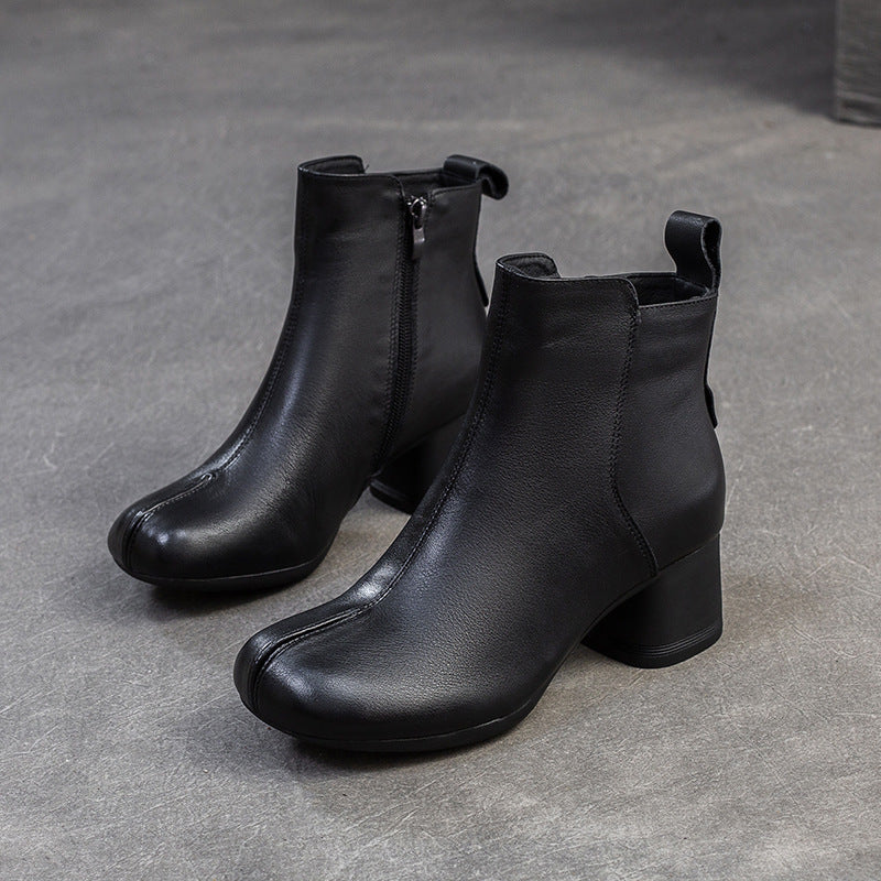 Women's First Layer Cowhide Retro Short Simple Boots