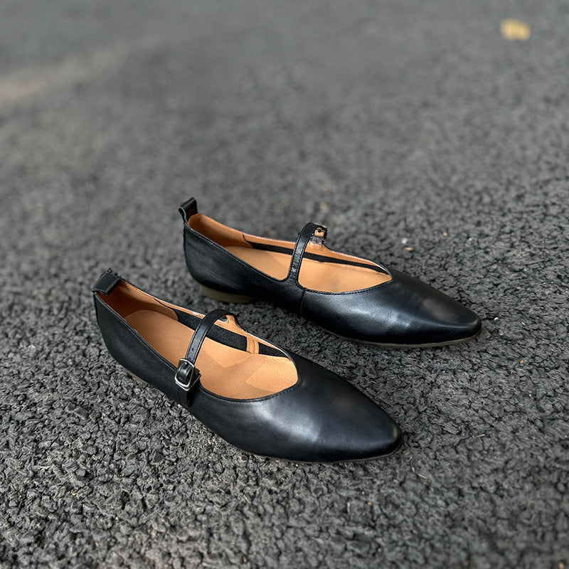 Women's Toe Buckle Flat Soft Bottom Surface Korean Women's Casual Shoes