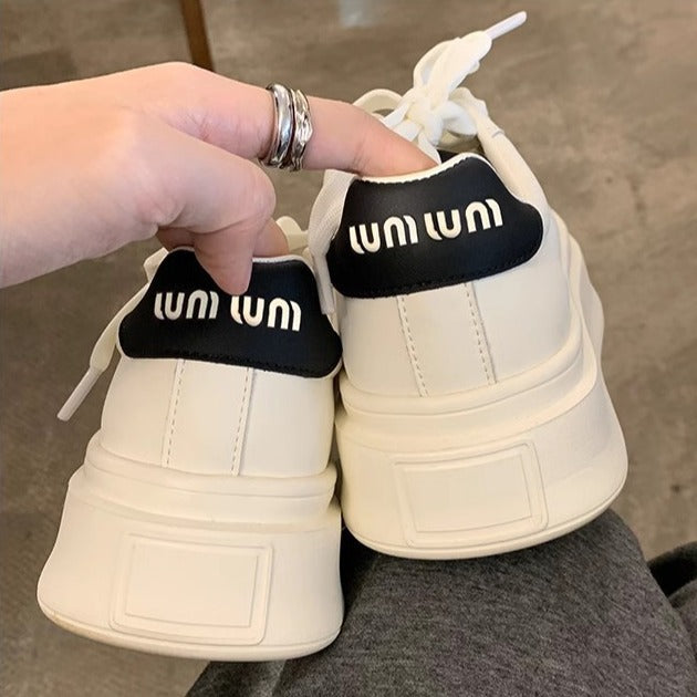 Women's Thick Bottom Height Increasing White Preppy Sneakers