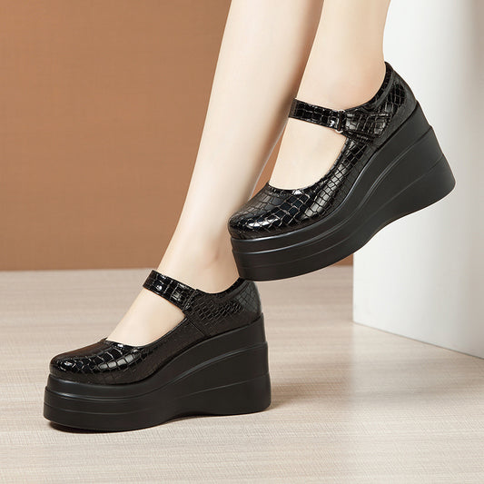Women's Wedge Shallow Mouth Pumps Platform Patent Women's Shoes
