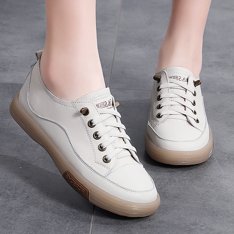 Women's White Spring British Style Soft Bottom Casual Shoes