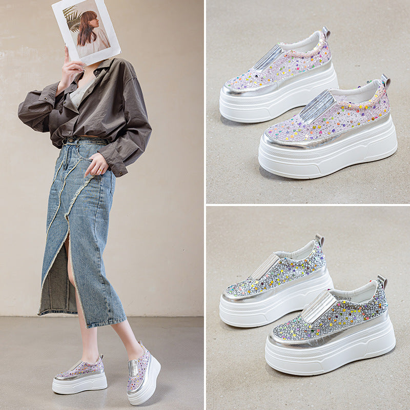 Women's Mesh Surface Platform Summer Small Height Increasing Insole Breathable White Women's Casual Shoes