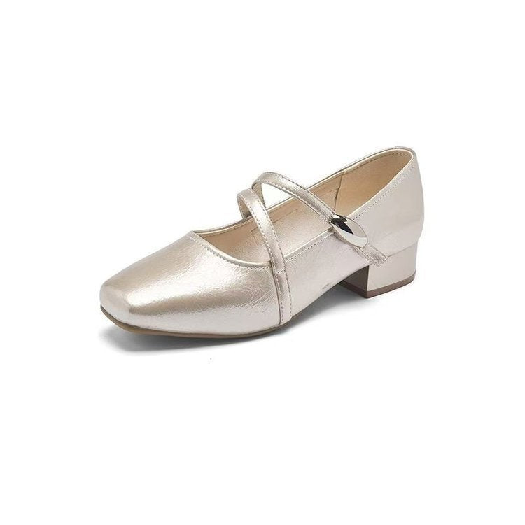 Women's Summer Chunky Shallow Mouth French Style Beautiful Not Tired Feet Heels