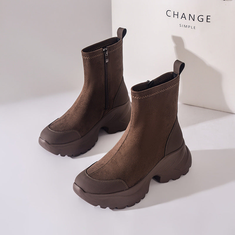 Women's Veet Cocoa Dolphin Free Retro Stretch Thick Bottom Women's Leather Boots