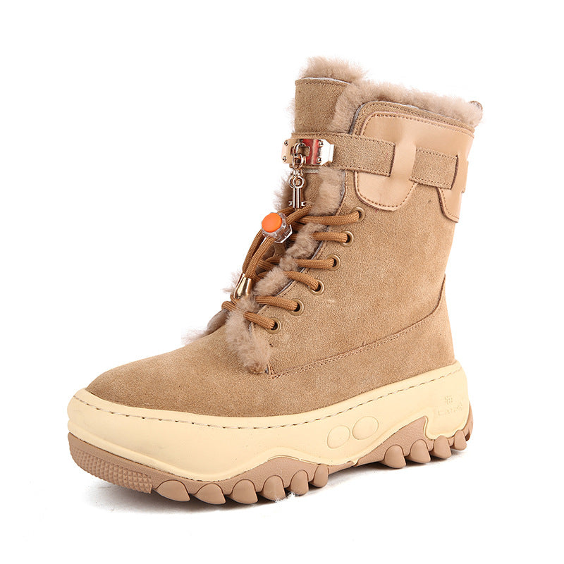 Women's Winter Fur Integrated Wool Fleece Lined Warm Snow Boots