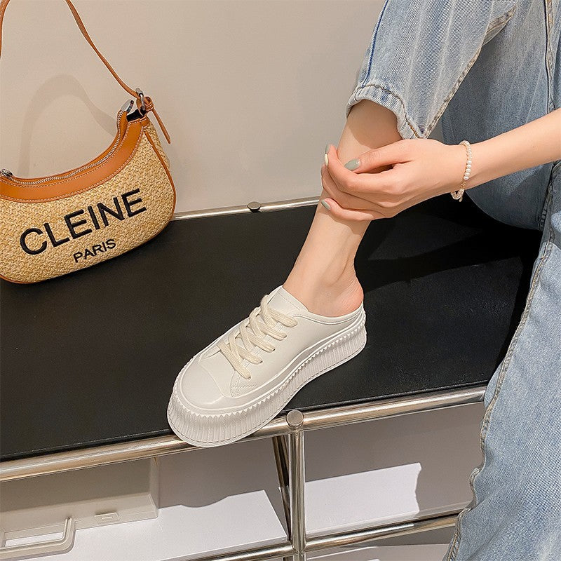 Women's Increasing Insole Thick Bottom Toe Cap Half Outer Wear Real Women's Casual Shoes