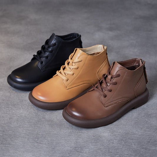 Women's First Layer Cowhide Flat Round Toe Women's Shoes