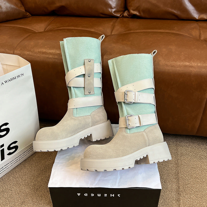 Women's Summer Platform Martin Vintage Belt Buckle Poison Boots