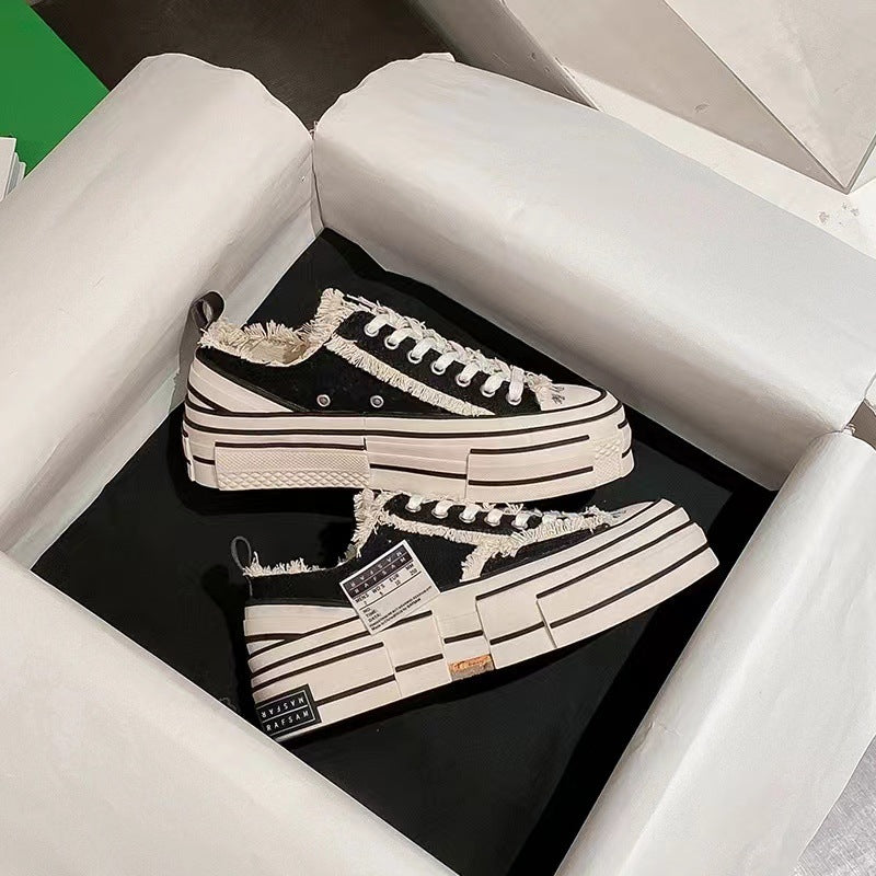 Women's & Men's Support Frayed Edge Trendy Thick Sole Increased Women's Canvas Shoes