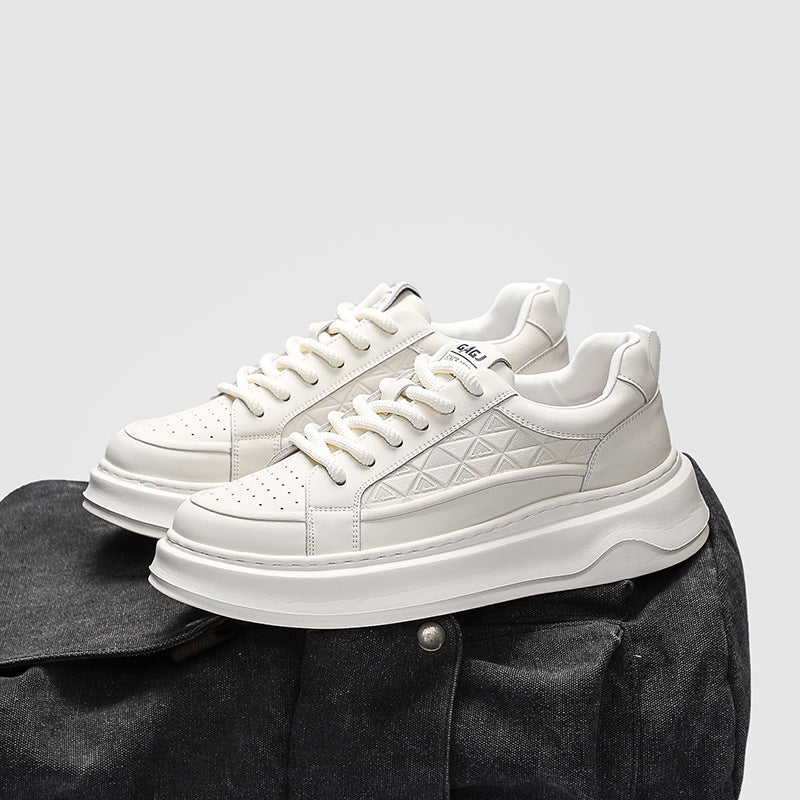 Men's Autumn White Thick Bottom Solid Color Surface Light Sneakers